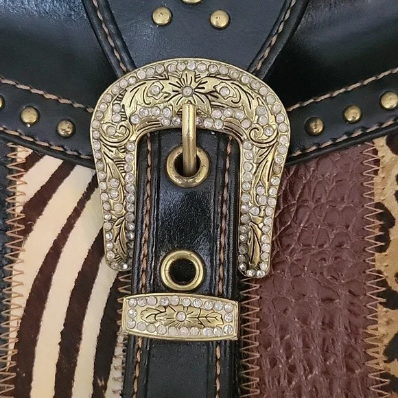 Genuine Leather Western Handbag Purse Animal Print Skin In Nice Condition - Picture 2 of 10